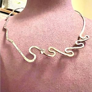 Artisan Handmade Hammered Sterling Silver and Herkimer Diamond Choker